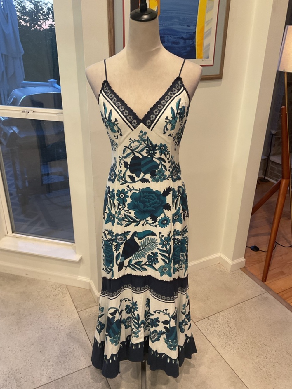 FARM Rio White Dress with Teal & Navy Floral Print - Picture 2 of 15